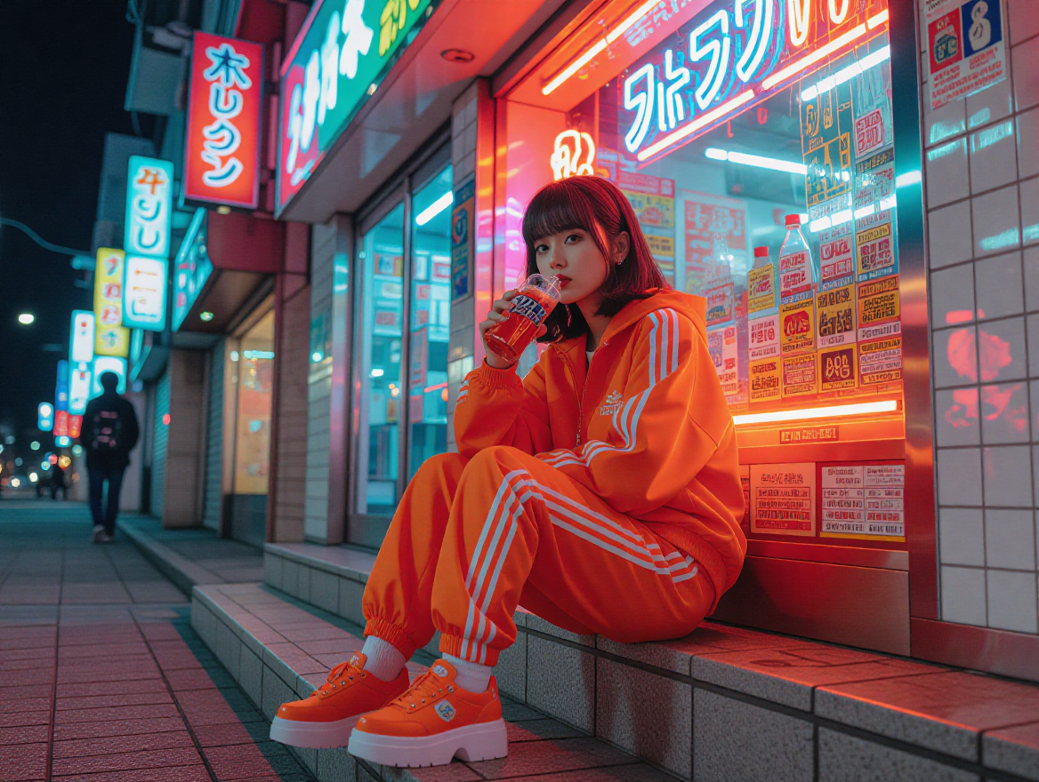AI generated image - Japanese girl in orange tracksuit